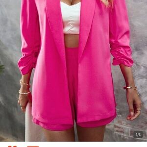 Women's Hot Pink Blazer Jacket and shorts - Stylish Open Front Coat